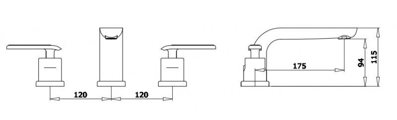 Смеситель на борт раковины на 3 отверстия Ganzer GZ52011F