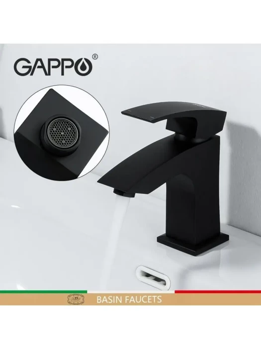 Смеситель для раковины Gappo G1007-66 латунь, однорычажный, чёрный
