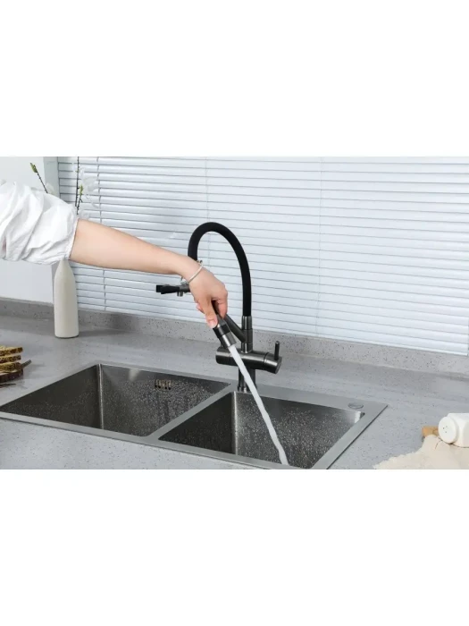 Смеситель для кухни Gappo G4398-89 с гибким изливом оружейная сталь