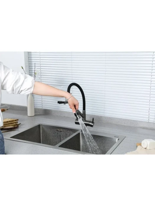 Смеситель для кухни Gappo G4398-89 с гибким изливом оружейная сталь