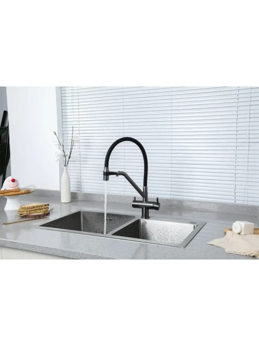 Смеситель для кухни Gappo G4398-89 с гибким изливом оружейная сталь