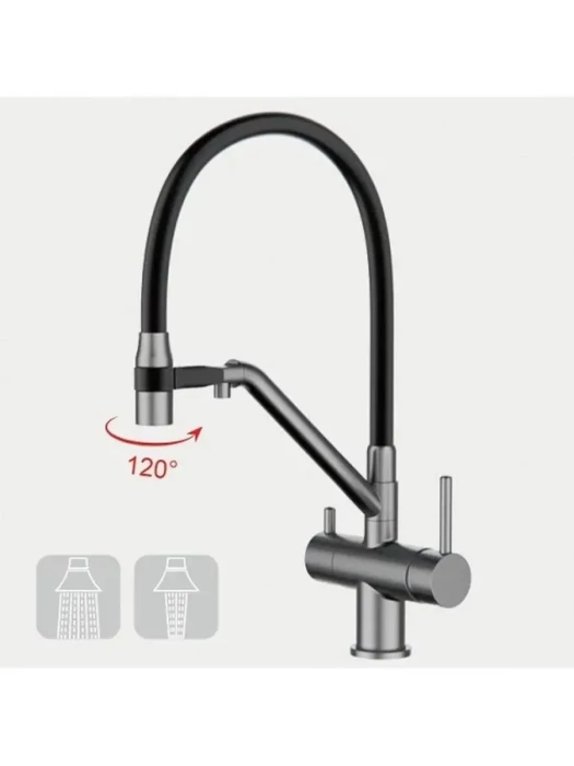 Смеситель для кухни Gappo G4398-89 с гибким изливом оружейная сталь