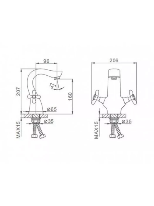 Смеситель для раковины Frap H731, двухвентильный, гибкий излив, хром