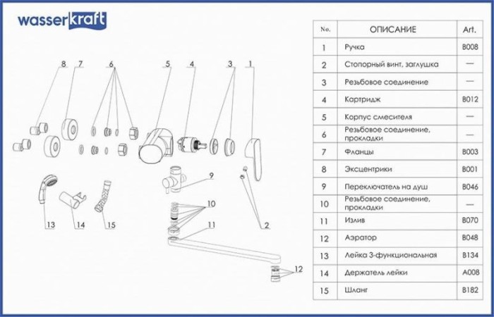 Смеситель для ванны Wasserkraft 5302L