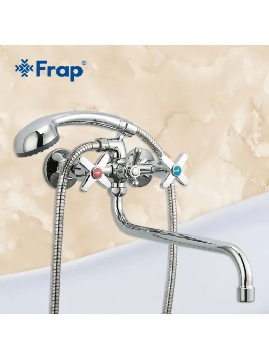 Смеситель для ванны Frap F2220, поворотный излив, лейка, шланг, цвет хром