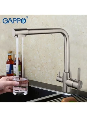 Смеситель для кухни Gappo G4399-1 встроенный фильтр, нержавеющая сталь, хром