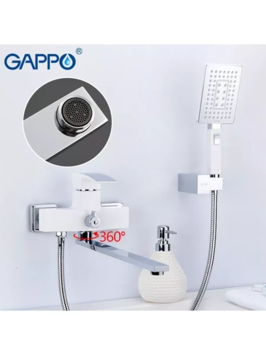 Смеситель для ванны с поворотным изливом Gappo G2207-7, латунь, белый хром
