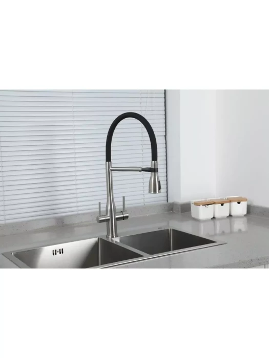 Смеситель для кухни Gappo G4399-75 подключение фильра, гибкий излив сатин/черный