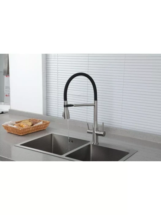 Смеситель для кухни Gappo G4399-75 подключение фильра, гибкий излив сатин/черный
