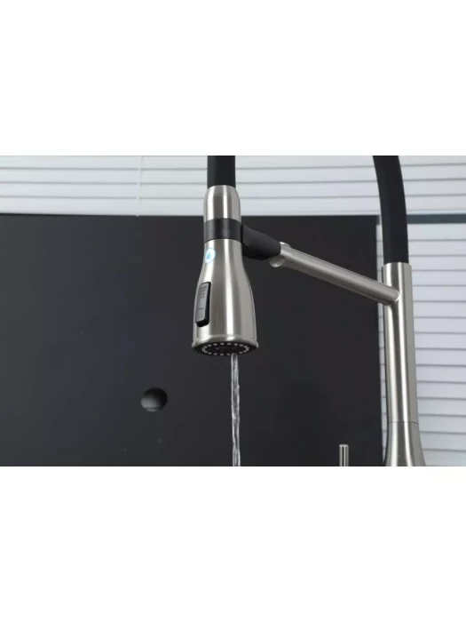 Смеситель для кухни Gappo G4399-75 подключение фильра, гибкий излив сатин/черный