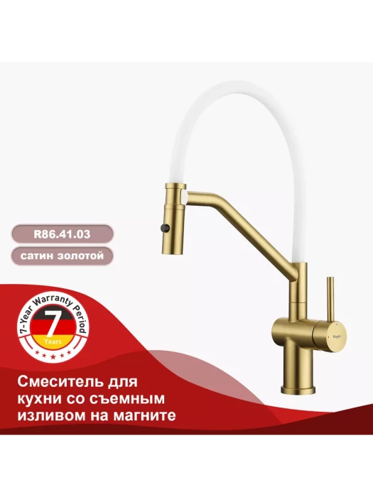 Смеситель Raglo R86.41.03, для кухни, со съемным изливом, сатиновое золото