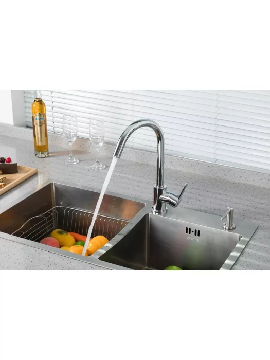 Смеситель кухонный Frud R42052-10, нержавеющая сталь, поворотный излив