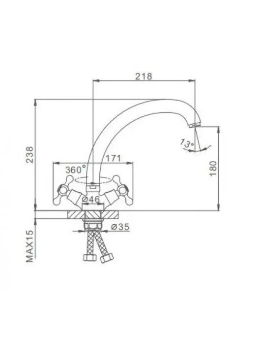 Смеситель кухонный Frap F4219-2, с поворотным изливом, латунный корпус, 1/2", хром