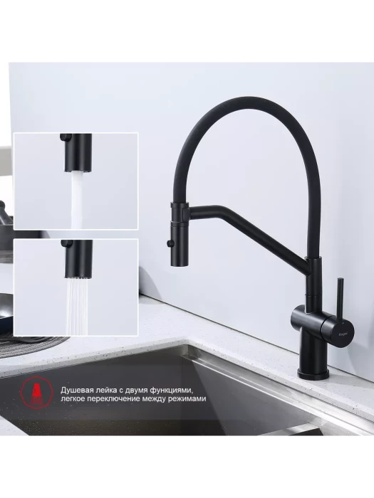 Смеситель Raglo R86.41.06, для кухни, со съемным изливом, черный