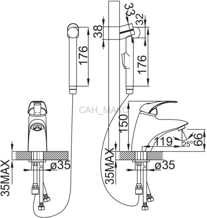 Смеситель для умывальника с гигиеническим душем IDDIS Carlow (CARSB00I08)