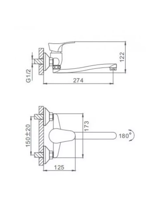 Смеситель для ванны Frap F4614-B, однорычажный, поворотный излив, хром