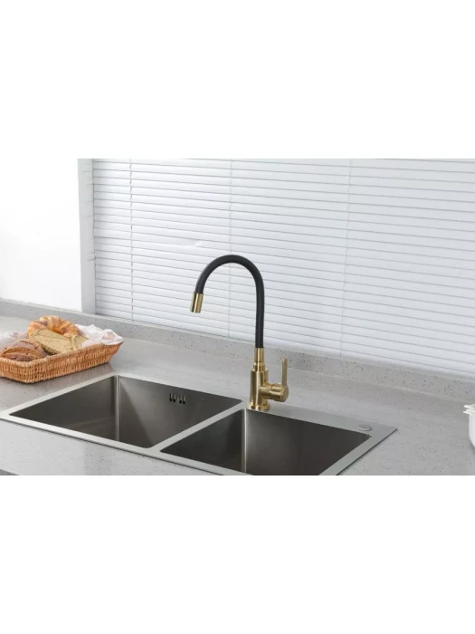 Смеситель для кухни с гибким изливом Frud R42052-33, гибкий излив, черный