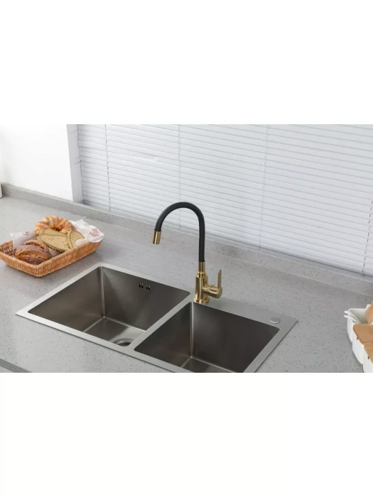Смеситель для кухни с гибким изливом Frud R42052-33, гибкий излив, черный