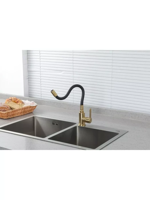 Смеситель для кухни с гибким изливом Frud R42052-33, гибкий излив, черный