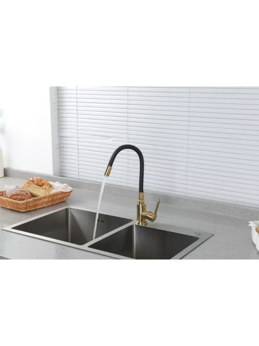 Смеситель для кухни с гибким изливом Frud R42052-33, гибкий излив, черный