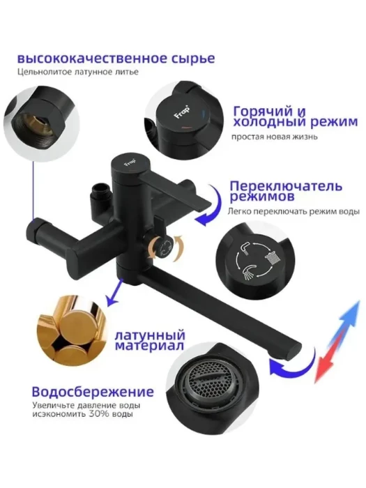 Душевая система F2467-6, с режимом тропический дождь, латунь, черный матовый