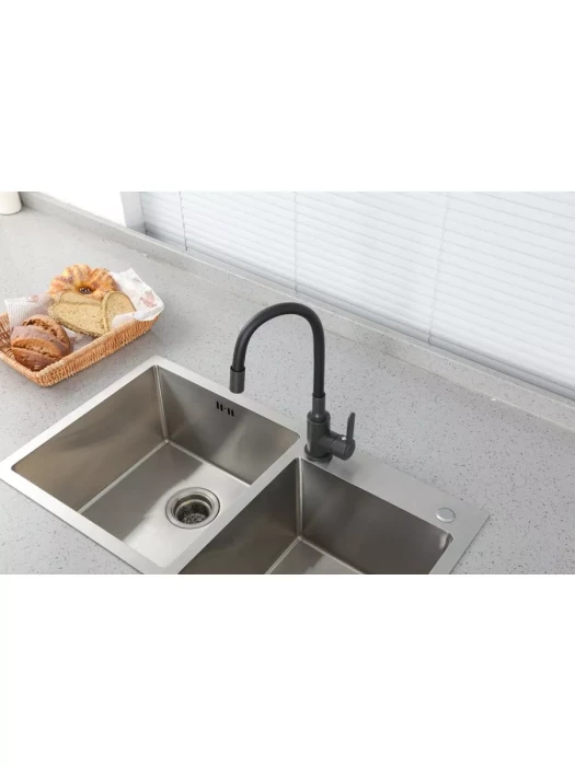 Смеситель для кухни с гибким изливом Frud R42052-39, гибкий, черный