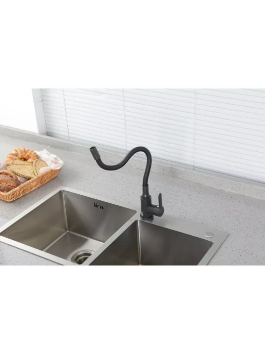 Смеситель для кухни с гибким изливом Frud R42052-39, гибкий, черный