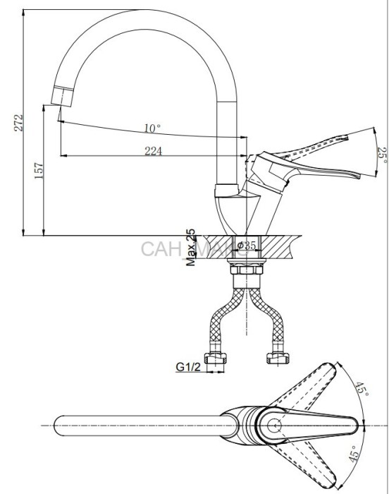 Смеситель одноручный для кухни с поворотным изливом RUSH Jawa (JA0735-22)
