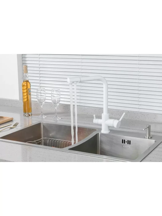 Смеситель Frud  R43053-8, для кухни, фильтрация воды, матовый, белый