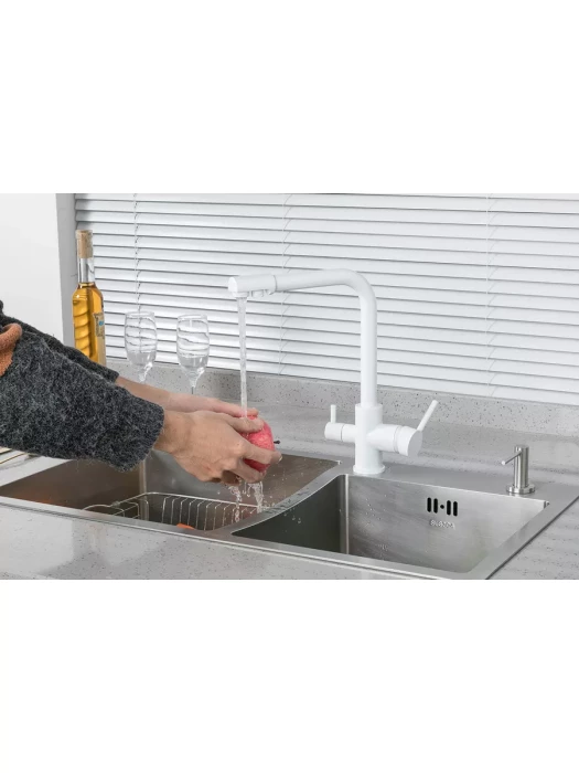 Смеситель Frud  R43053-8, для кухни, фильтрация воды, матовый, белый