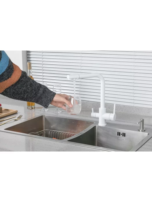 Смеситель Frud  R43053-8, для кухни, фильтрация воды, матовый, белый