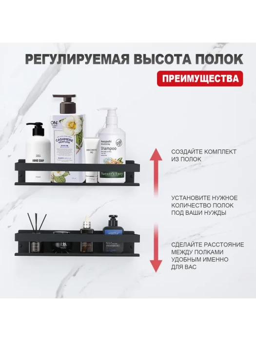 Полка для ванны RAGLO R340.03.06, настенная, металлическая, черная