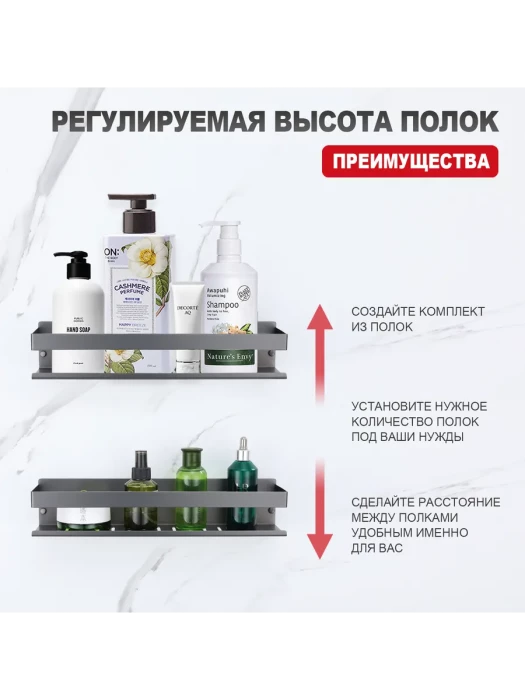 Полка для ванны RAGLO R340.03.09, нержавеющая сталь, графитовый цвет