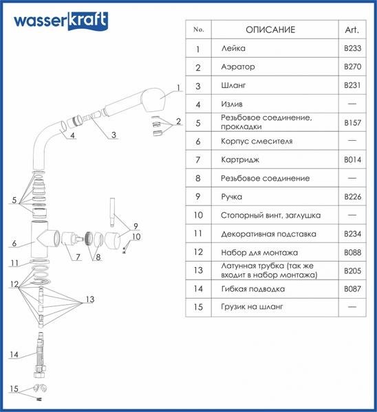 Смеситель для кухни с выдвижной лейкой Wasserkraft 4266