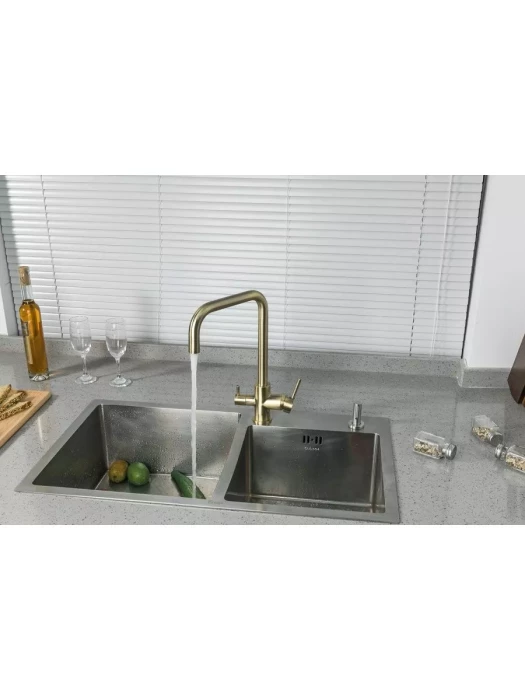 Смеситель Frud R43054-4, для кухни, со встроенным фильтром (краном) под питьевую воду, бронзовый