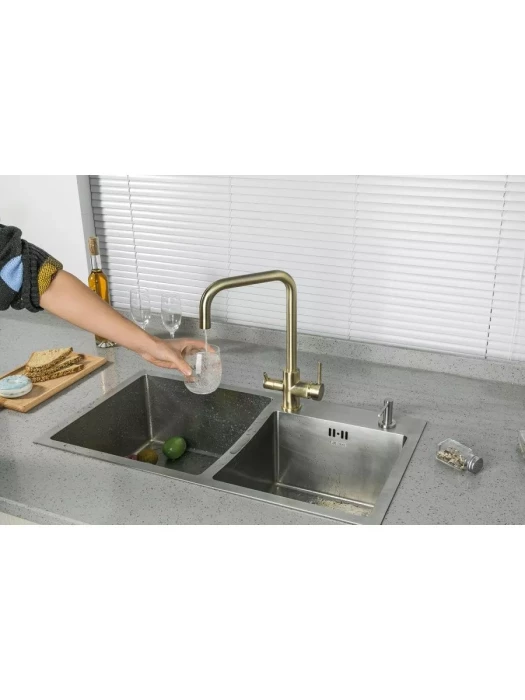 Смеситель Frud R43054-4, для кухни, со встроенным фильтром (краном) под питьевую воду, бронзовый