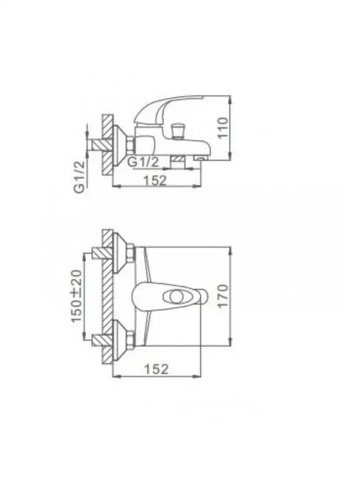 Смеситель для ванны Frap F3002-B, на стену, однорычажный, серебристый