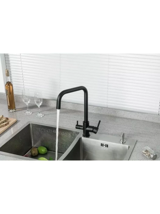 Смеситель Frud R43054-7, для кухни, со встроенным фильтром (краном) под питьевую воду, черный