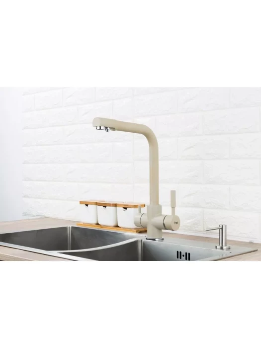 Смеситель Frap F4352-20, для кухни, со встроенным фильтром (краном) под питьевую воду, бежевый