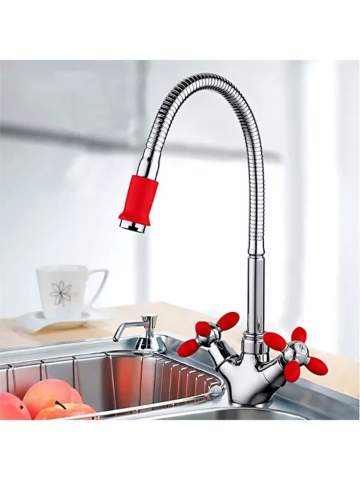 Смеситель Frud R43127-10, для кухни с гибким изливом, вентильный, красный