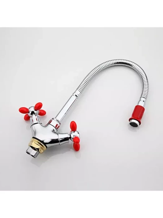 Смеситель Frud R43127-10, для кухни с гибким изливом, вентильный, красный