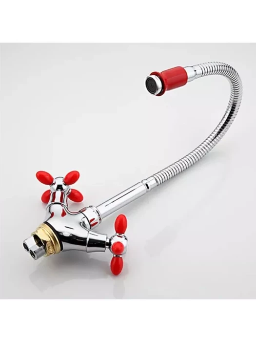 Смеситель Frud R43127-10, для кухни с гибким изливом, вентильный, красный
