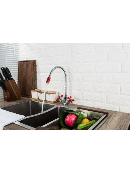 Смеситель Frud R43127-10, для кухни с гибким изливом, вентильный, красный