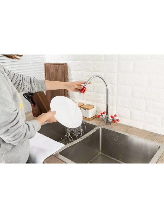 Смеситель Frud R43127-10, для кухни с гибким изливом, вентильный, красный