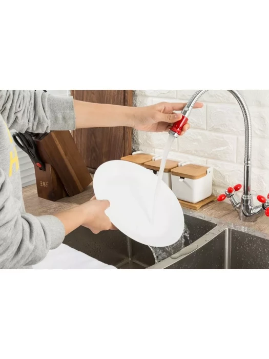Смеситель Frud R43127-10, для кухни с гибким изливом, вентильный, красный