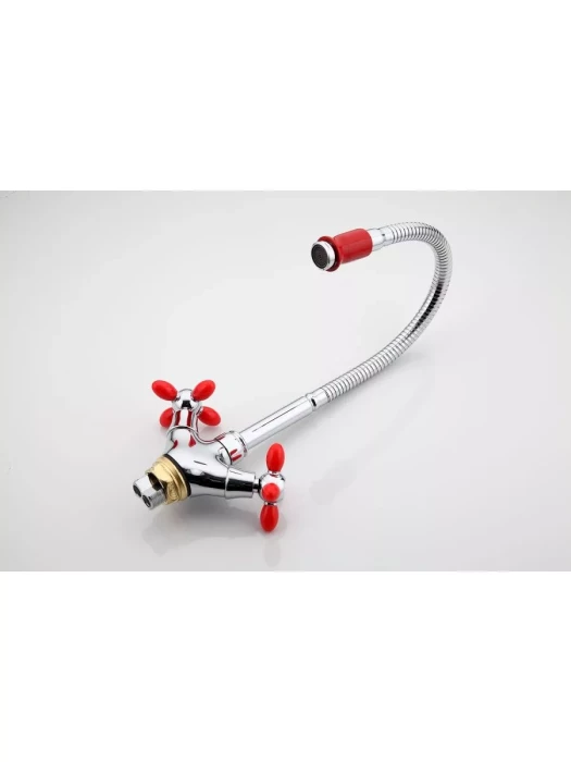 Смеситель Frud R43127-10, для кухни с гибким изливом, вентильный, красный