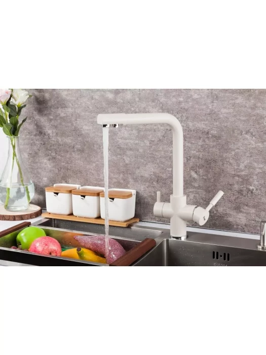 Смеситель Frap F4352-24, для кухни, со встроенным фильтром (краном) под питьевую воду, молочный