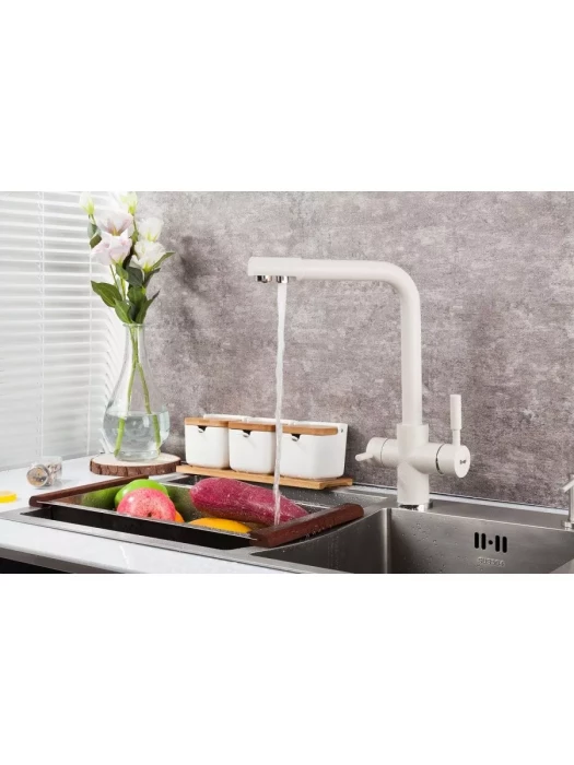 Смеситель Frap F4352-24, для кухни, со встроенным фильтром (краном) под питьевую воду, молочный