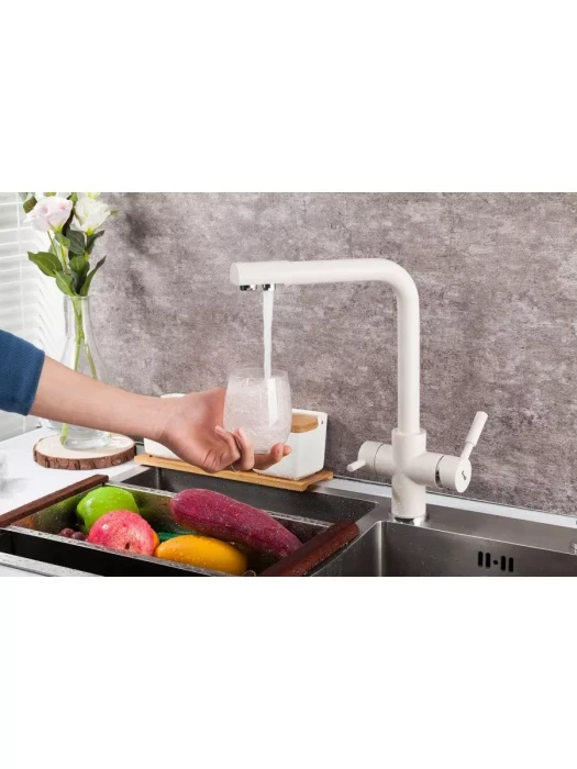 Смеситель Frap F4352-24, для кухни, со встроенным фильтром (краном) под питьевую воду, молочный
