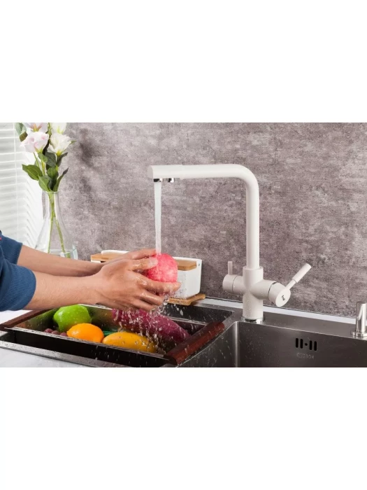 Смеситель Frap F4352-24, для кухни, со встроенным фильтром (краном) под питьевую воду, молочный